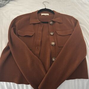 Sezane Brown Button-Front Knit Jacket